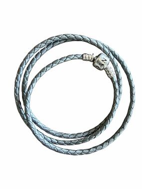 Like New Pandora Silver Leather Triple Wrap Bracelet